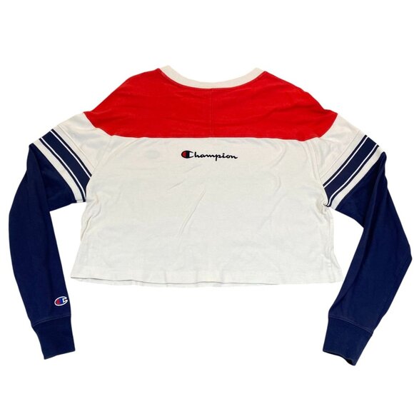 Champion Women's Sweatshirt Medium Colorblock Cropped Pullover Activewear White - Picture 2 of 10
